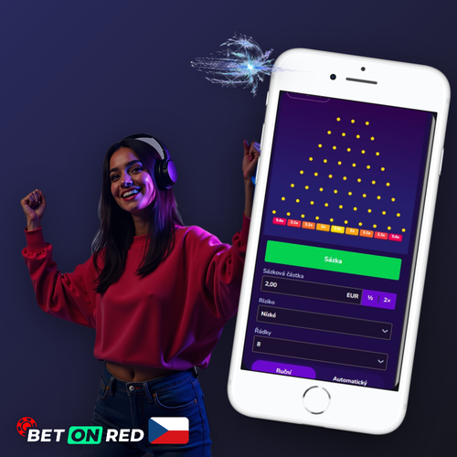 Plinko v Betonred Casinu — zářivá kulička padá přes trojúhelníkovou mřížku kolíků k násobiči